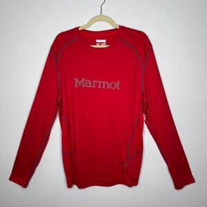NWT Marmot Windridge with Logo Graphic UPF50 Red Long Sleeve Tshirt Mens L H5431